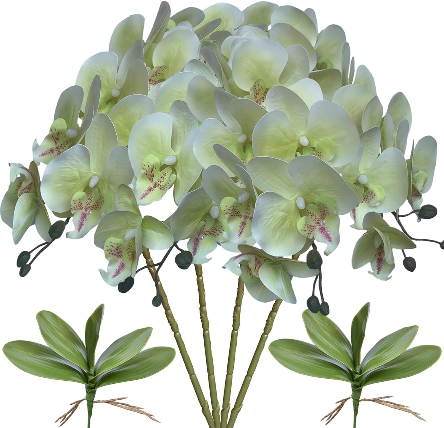 3Artificial Phalaenopsis Flowers with Leaves Artificial Orchid Flowers Stem Plants Fake Butterfly Phalaenopsis Flowers for Home Wedding Party Décor (Yellow)