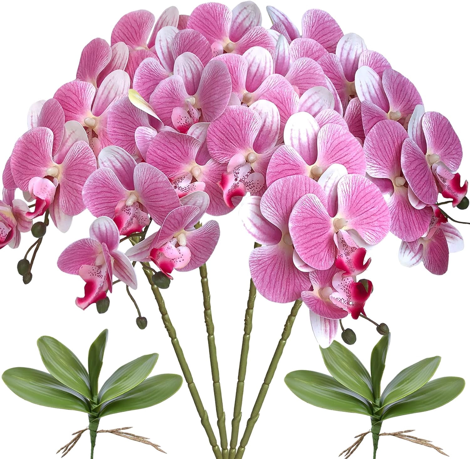 3Artificial Phalaenopsis Flowers with Leaves Artificial Orchid Flowers Stem Plants Fake Butterfly Phalaenopsis Flowers for Home Wedding Party Décor (Yellow)