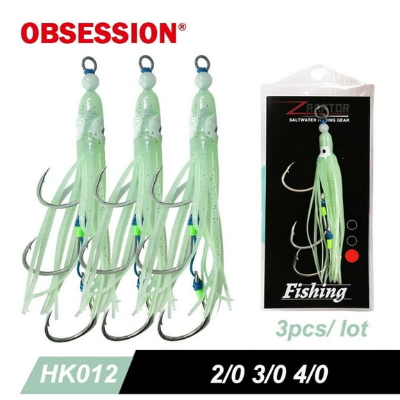 3Bags Triple Assist Octopus Hook Trolling Jigging Fishing Hooks Metal Glow Double Squid Barbed Hooks Marlin Fish Hooks