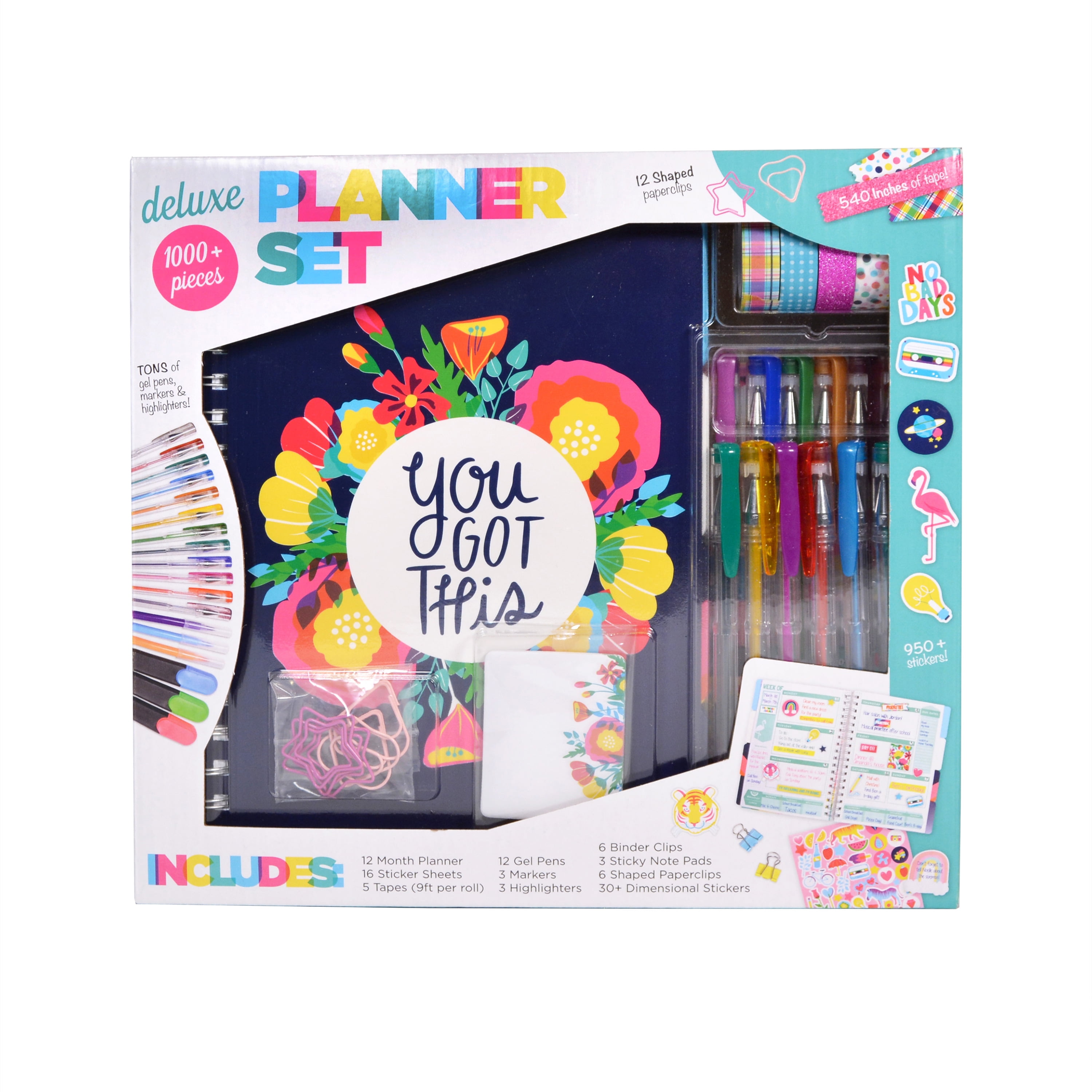 3Birds Design, 1000+ Piece Deluxe Planner Set, Colorful Design, Open Dated Spiral Planner Included