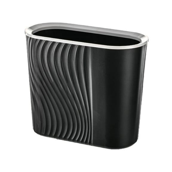 3Black Trash Can With Striped Design Pressure Ring Slim Plastic Waste Bin For Bathroom Kitchen Bedroom Office Home Use Small Space Saving Garbage Disposal Container