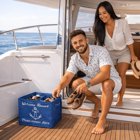 3Blessings Boat Shoe Storage Box Waterproof Foldable Organizer for Marine, Boat, RV, Beach & Pool Use | Clear Stackable Shoe Container