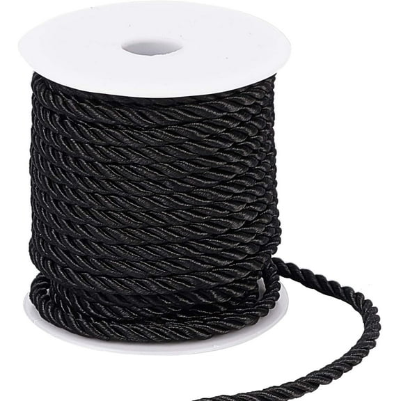 3Braided Cord 5mm Decorative Twine Cord Silk Rope Shiny Viscose Cording Honor Cord (59 ft Black)