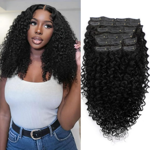 3C 4A Curly Clip In Hair Extensions Real Human Hair 18 Inch 110g 8pcs Kinky Curly Clip Ins Full Head for Black Women 100% Brazilian Remy Human Hair Extensions Natural Color with 20 Clips C2