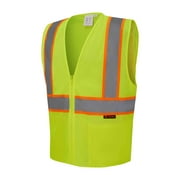 3C Products ANSI/ISEA 107-2015 Class 2 Light Weight Safety Green Cool Mesh Safety Vest w/ Zipper Closure, 2 Inside Pockets & Orange Contrast Pipings- SV1500-L