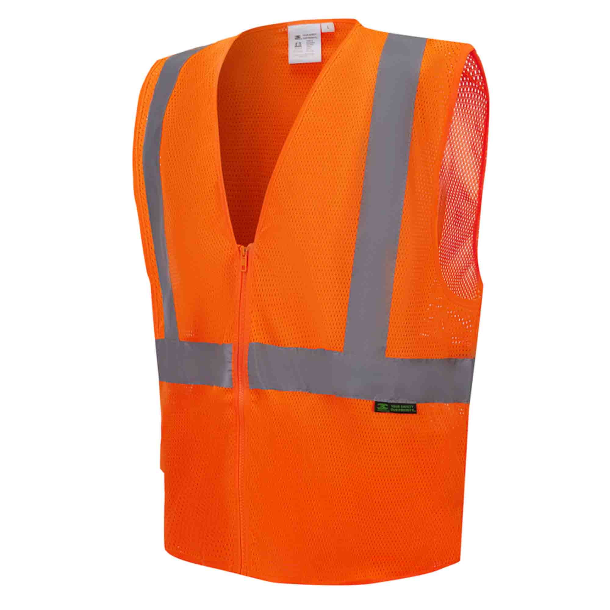 3C Products ANSI/ISEA 107-2015 Class 2 Light Weight Safety Orange Cool Mesh Safety Vest w/ Zipper Closure & 2 Inside Pockets - SV1400-5XL