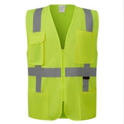 3C Products ANSI/ISEA 107-2015 Class 2 Safety Green Cool Mesh Safety Vest w/ Zipper Closure and 4 Outside Pockets / Solid Front & Mesh Back- SV2100-XL