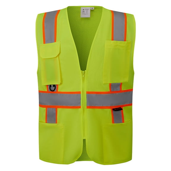 3C Products ANSI/ISEA 107-2015 Class 2 Safety Green Cool Mesh Safety Vest w/ Zipper Closure and 4 Outside Pockets / Solid Front & Mesh Back- SV2300-7XL