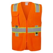 3C Products ANSI/ISEA 107-2015 Class 2 Safety Green Cool Mesh Safety Vest w/ Zipper Closure and 4 Outside Pockets / Solid Front & Mesh Back- SV2400-6XL