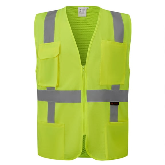 3C Products ANSI/ISEA 107-2015 Class 2 Safety Green Cool Mesh Safety Vest w/ Zipper Closure and 4 Outside Pockets / Solid Front & Mesh Back- SV2100-M