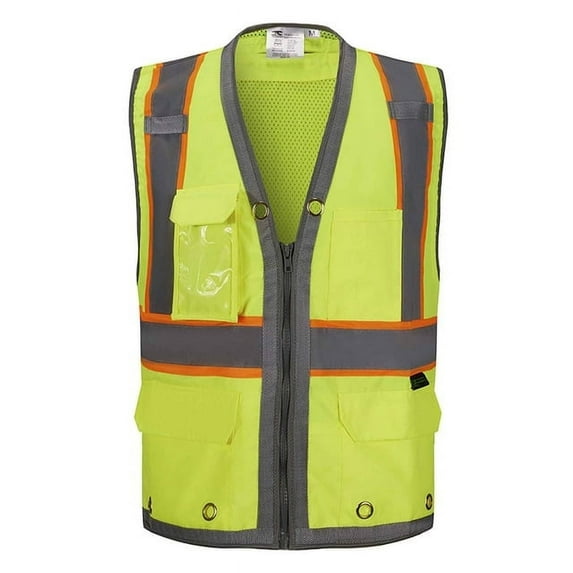 3C Products ANSI/ISEA 107-2020 Class 2 Safety Green Solid Front, Mesh Back Surveyor Safety Vest w/ Tablet-Pockets, Mic Tabs and Pen Holder - SV2700-XL