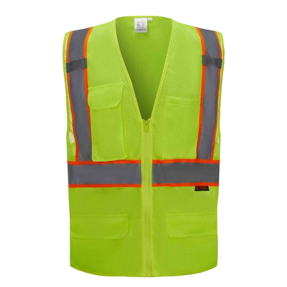 3C Products ANSI/ISEA 107-2015 Class 2 Safety Green Ultra Soft Mesh Surveyor Safety Vest w/ Multi-Pockets, Mic Tabs and Pen Holder - SV2500-L
