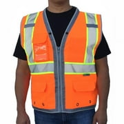 3C Products ANSI/ISEA 107-2015 Class 2 Safety Orange Solid Front, Mesh Back Surveyor Safety Vest w/ Tablet-Pockets, Mic Tabs and Pen Holder - SV2800-L