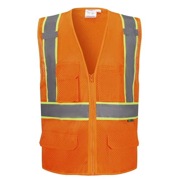 3C Products ANSI/ISEA 107-2015 Class 2 Safety Orange Ultra Soft Mesh Surveyor Safety Vest w/ Multi-Pockets, Mic Tabs and Pen Holder - SV2600-2XL