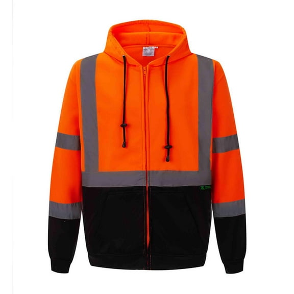 3C Products ANSI/ISEA 107-2015 Class 3 Ultra Soft Fleece Safety Orange Hoodie Jacket with Front Zipper Closure & Black Bottom - SAJ6800-2XL