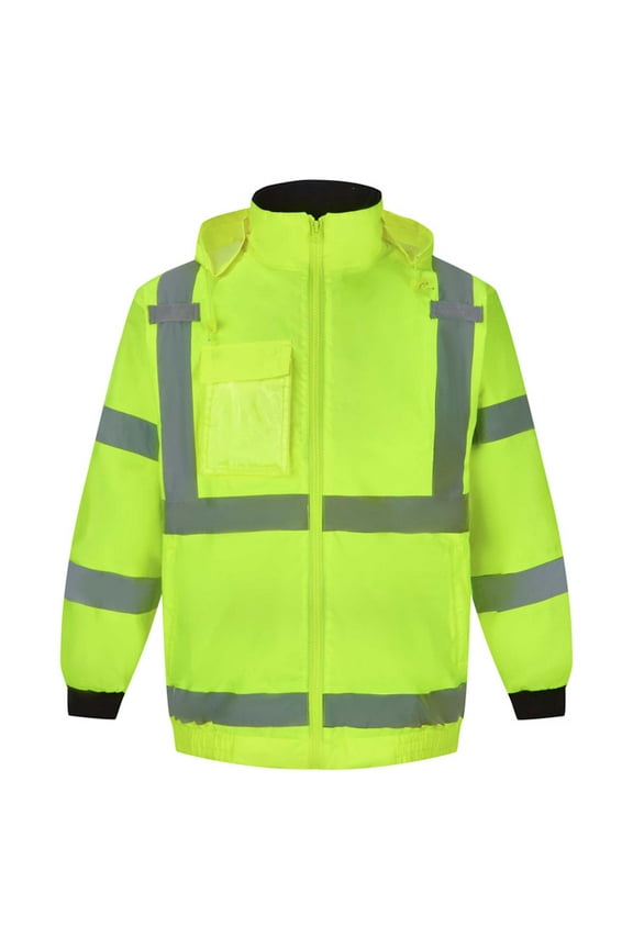 ANSI/ISEA 107-2020 Class 3 Ulta Warm Safety Green Bomber Jacket with Fleece Lining, Clear ID Pocket & Hood - SAJ5050-M