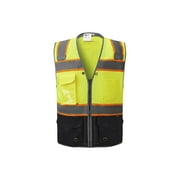 3C Products Deluxe ANSI Class 2 Neon Greeen Solid Safety Vest With Reflective Piping And Black Bottom - SV3300-5XL