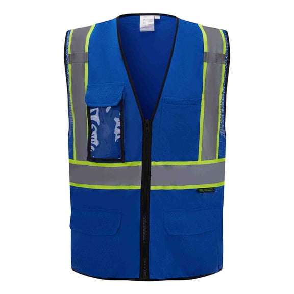 3C Products Non-ANSI/ISEA 107-2015 Class 2 Royal Blue Ultra Soft Mesh Surveyor Safety Vest w/ Multi-Pockets, Mic Tabs and Pen Holder - SV2510-M