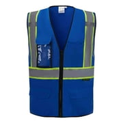 3C Products Non-ANSI/ISEA 107-2015 Class 2 Royal Blue Ultra Soft Mesh Surveyor Safety Vest w/ Multi-Pockets, Mic Tabs and Pen Holder - SV2510-XL