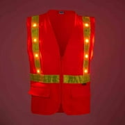 3C Products Premium ANSI Class 2 Safety Orange Safety Vest w/ 16 Bright LED Lights 3 Flashing Patterns - SV-LED-2270-S