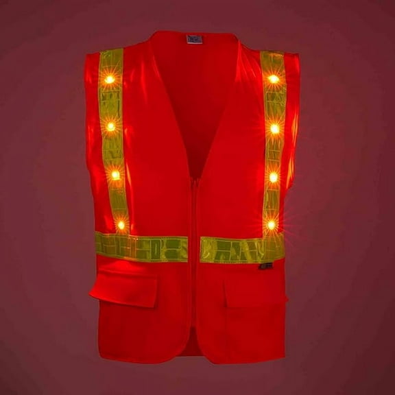 3C Products Premium ANSI Class 2 Safety Orange Safety Vest w/ 16 Bright LED Lights 3 Flashing Patterns - SV-LED-2270-XL