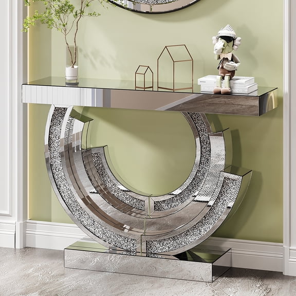 3C Shaped Crushed Diamond Hallway Table For Hotel Mirrored Centre Diamond Console Table For Living Room