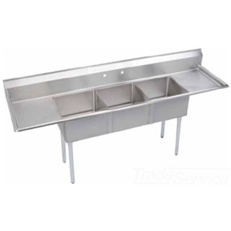 Elkay SE3C18X18 - 2 - 18X Stainless Steel Super Economy Sink With 3 Compartment And 18 inch Left And Right Drainboards