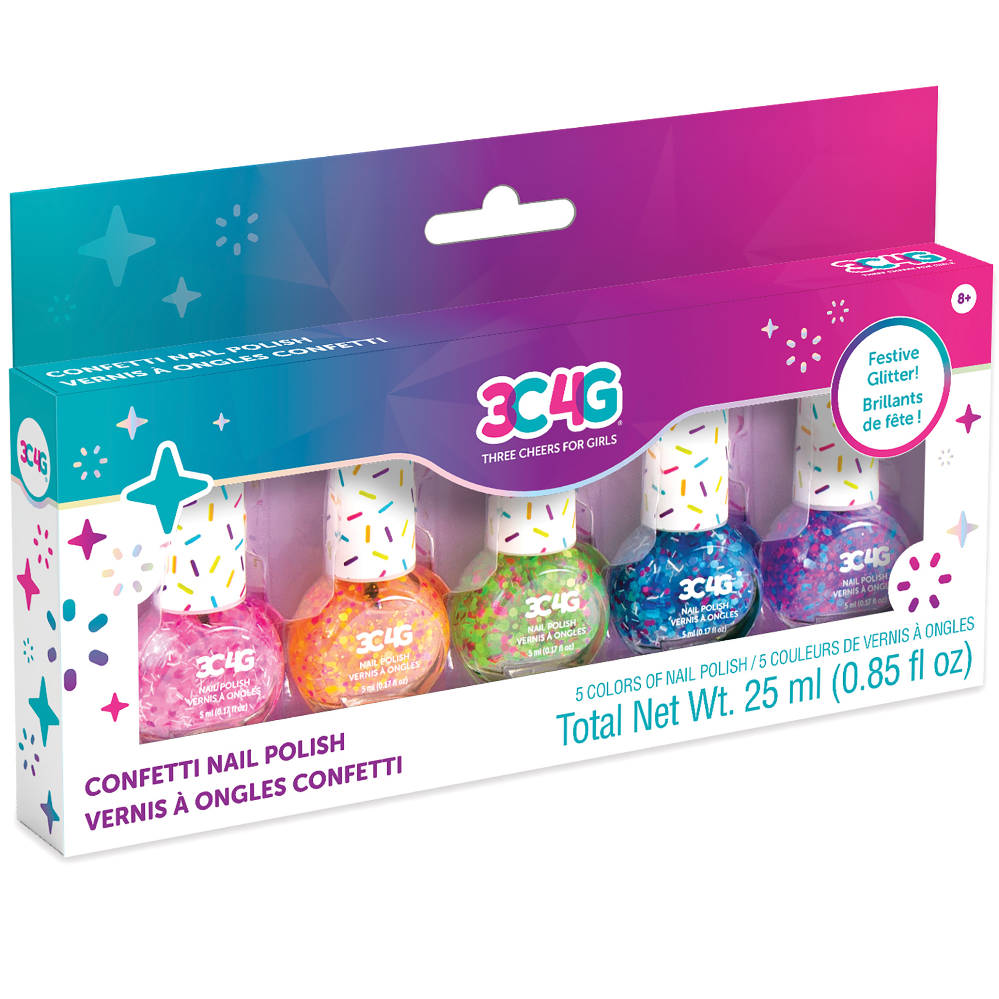 3C4G Confetti Nail Polish Set 5 Bottles, Make It Real, Tweens