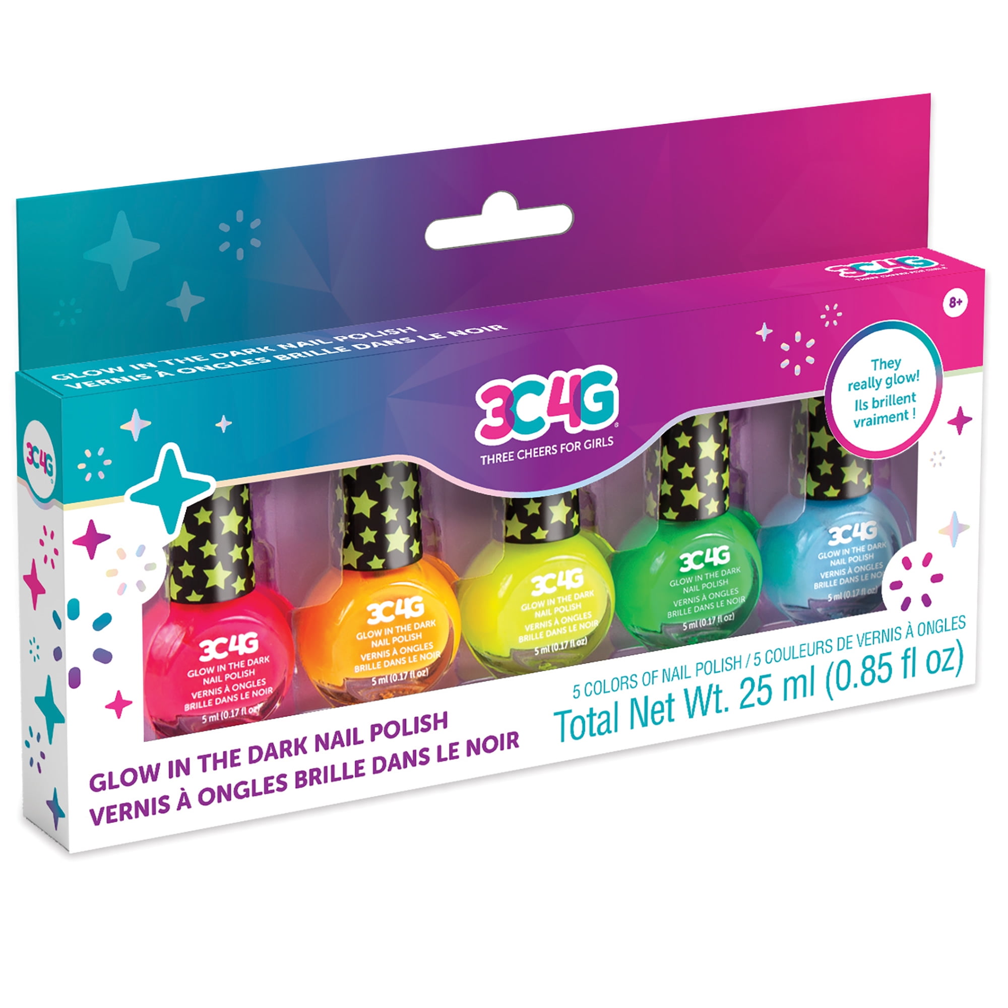 Three Cheers for Girls Glow In The Dark Nail Polish Set, 5 Bottles