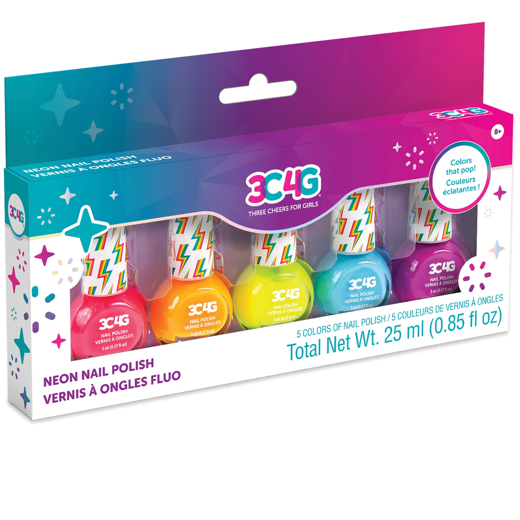 3C4G: Neon Nail Polish Set - 5 Bottles, Make It Real, Teens Tweens & Girls, Non-Toxic Long-Lasting Polish, Vibrant Colors That Pop, Three Cheers For Girls, Kids Ages 8+