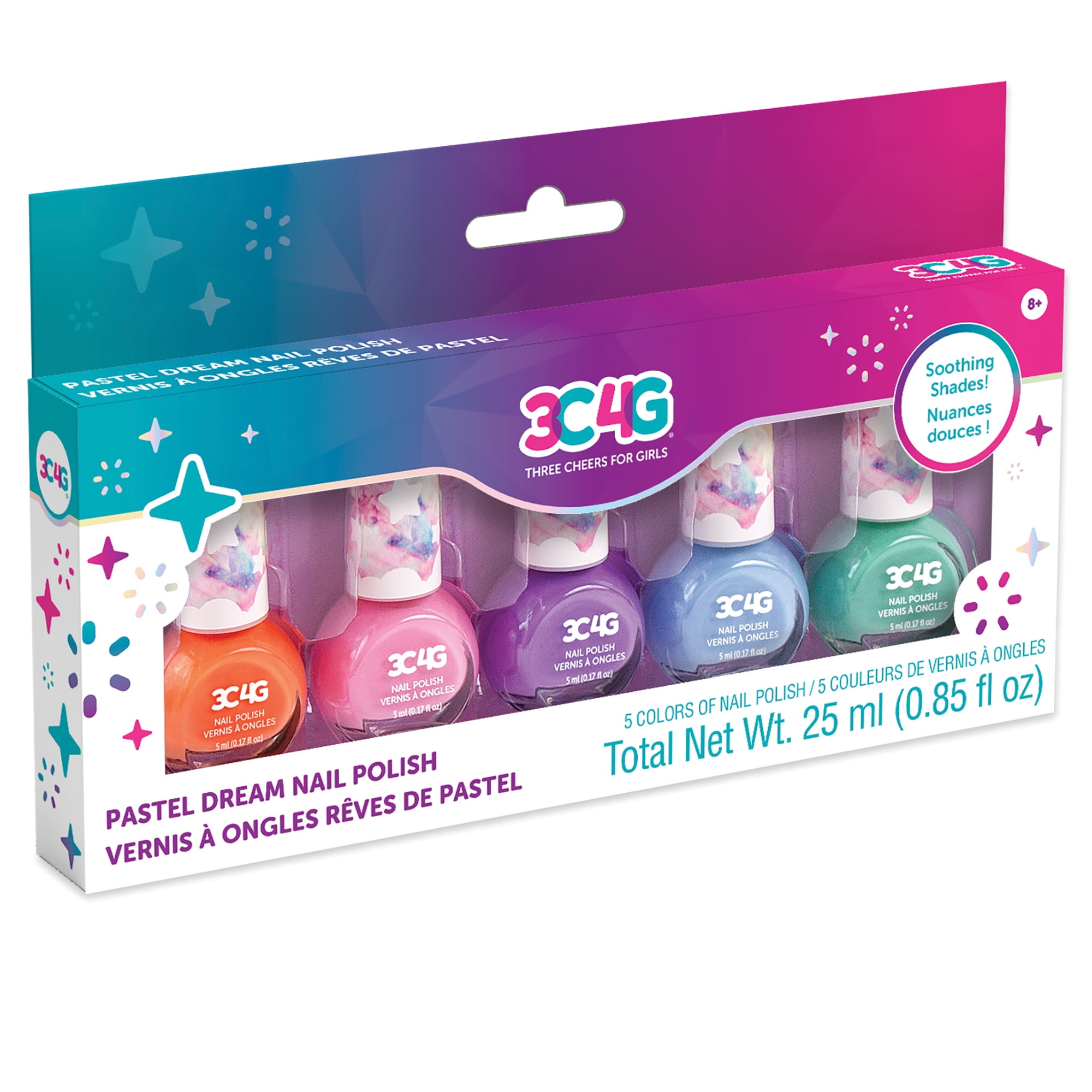 3C4G: Pastel Dreams Nail Polish Set - 5 Bottles, Make It Real, Teens Tweens & Girls, Non-Toxic Long-Lasting Polish, Soothing Shades, Three Cheers For Girls, Kids Ages 8+