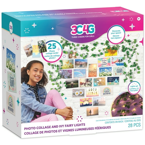 3C4G: Photo Collage & Ivy Fairy Lights - 28 pcs, DIY Includes 3 Ivy String Lights & Photos Collage Cards, USB or Battery Powered Lights, Ages 8+, Three Cheers For Girls