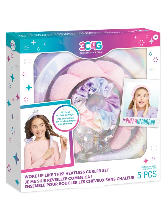 : Woke Up Like This! Heatless Curler Accessory Set - 5pc - No Heat-No Hair Damage, Puffy Headband, Three Cheers For Girls, Kids Ages 6+