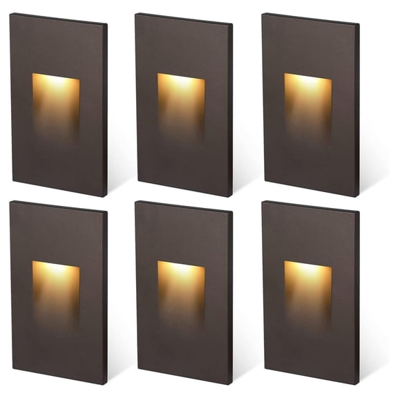 3CCT 120V LED Step Lights, 3.5W 65lm, 5%-100% Dimmable Stair Lights, Indoor Outdoor Step Lights, CRI90+ ETL, Aluminum, Vertical, 3000K/4000K/5000K Selectable, Oil Rubbed Bronze, 6 Pack