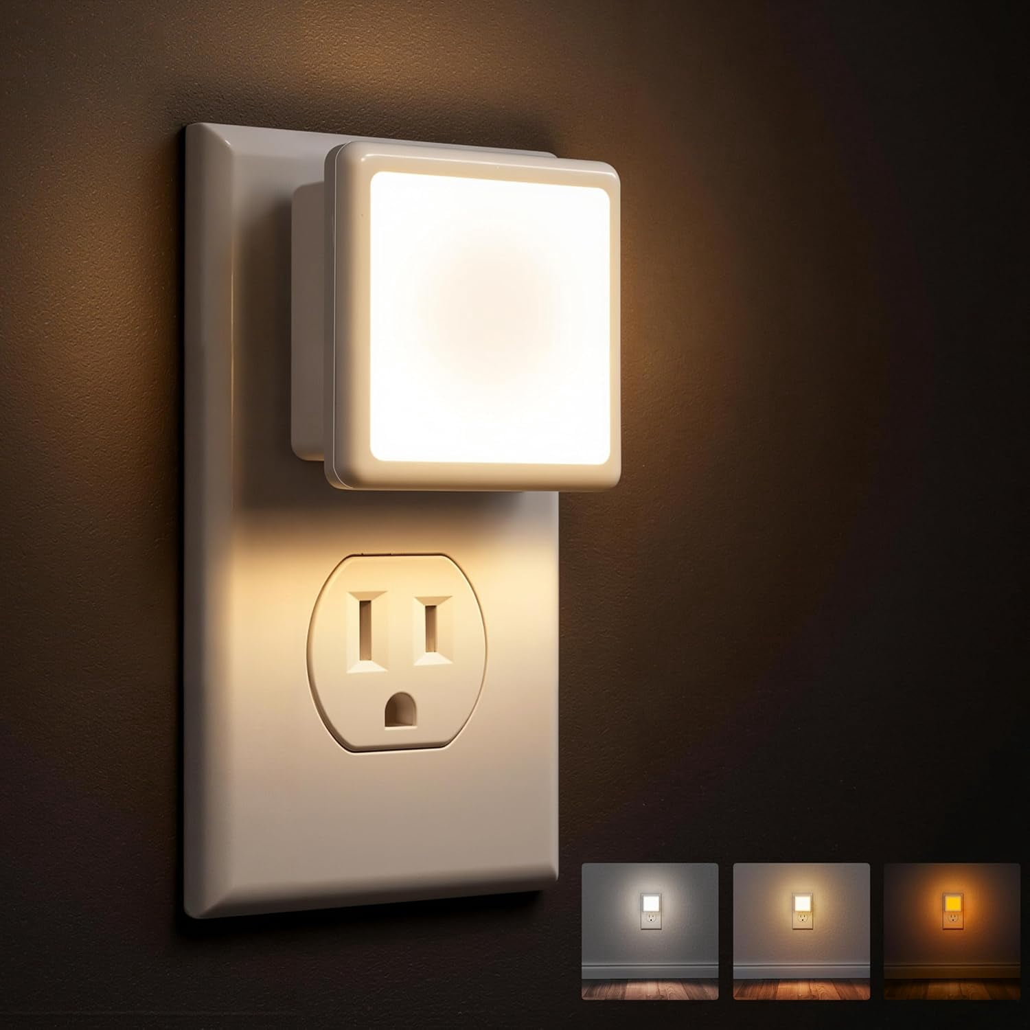 3CCT Night Lights Plug into Wall 2-Pack, 0.3W Plug in Night Light, Dusk to Dawn, Bright Nightlight Auto-On/Off, for Adults Kids Room Bedroom Bathroom Hallway Kitchen