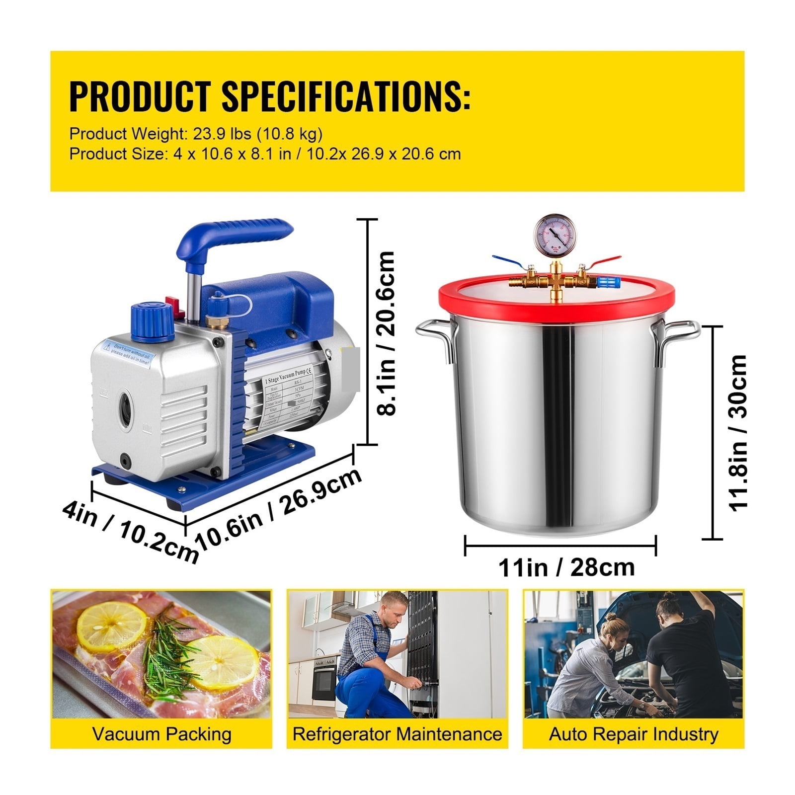 3CFM 4CFM Refrigerant Vacuum Pump W/ 1.5-5Gallon Vacuum Chamber Degassing For Household Air Conditioning, Auto Maintenance ,Multi-Scenario Use