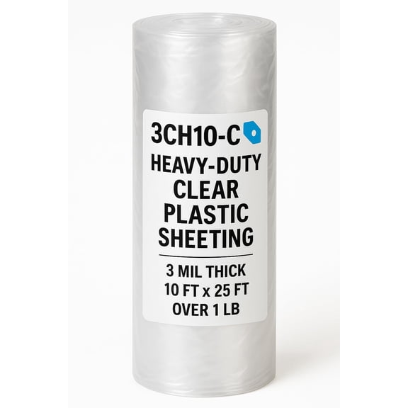 3CH10-C 3 Mil Heavy-Duty Clear Plastic Sheeting, 10 Feet x 25 Feet (250 Sq Ft) Polyethylene Film, More Than 1 LB, for Construction, Painting, Vapor Barrier, Moisture Protection, and DIY Projects 3CH1