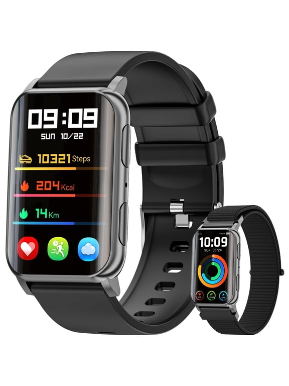 Fitness Tracker, 1.57" Smart Watch for Women Men, 10mm Ultra-Thin Fitness Watch with 2 Interchangeable Bands/Answer/Make Calls/120 Sports Modes/IP68 Waterproof, fits for Android iPhone Devices, Black