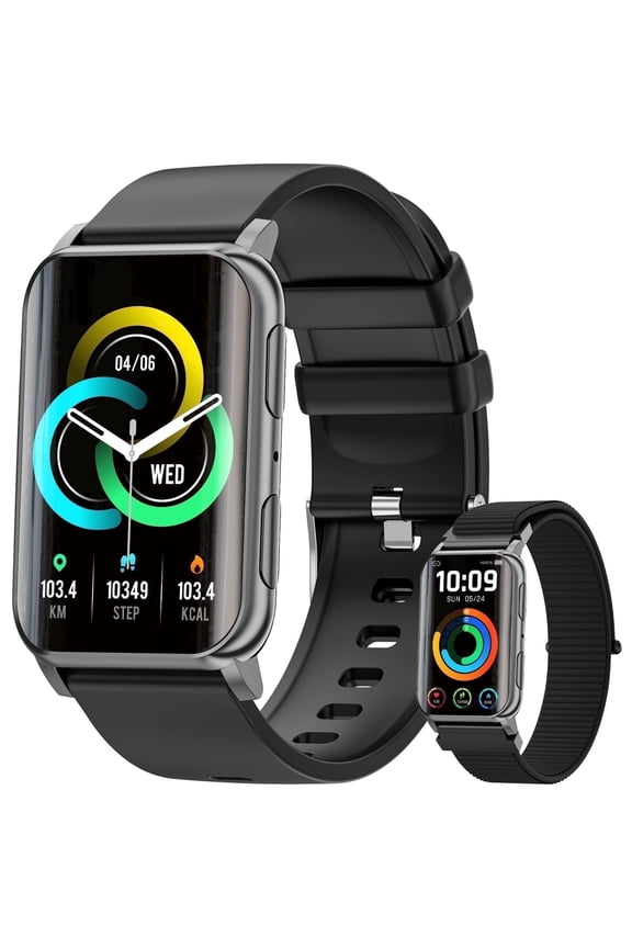 Fitness Tracker, 1.57" Smart Watch for Women Men, 10mm Ultra-Thin Fitness Watch with 2 Interchangeable Bands/Answer/Make Calls/120 Sports Modes/IP68 Waterproof, fits for Android iPhone Devices, Black