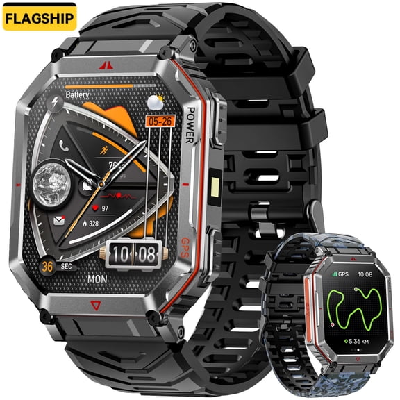 Flagship Premium Military Smart Watch, 2.01" HD Smart Watch with GPS, AI ChatGPT, 3ATM Waterproof Smartwatch, 100+ Sports Modes, Fitness Tracker fits for Android iPhone Devices, 2 Bands Gifts for Dad
