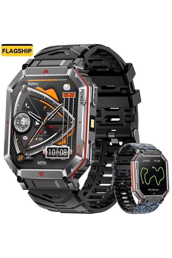 Flagship Premium Military Smart Watch, 2.01" HD Smart Watch with GPS, AI ChatGPT, 3ATM Waterproof Smartwatch, 100+ Sports Modes, Fitness Tracker fits for Android iPhone Devices, 2 Bands Gifts for Dad
