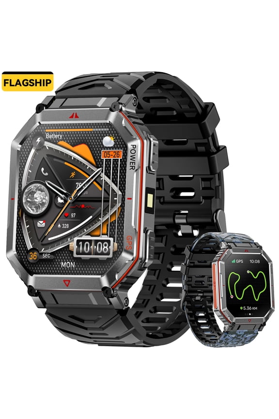 Flagship Premium Military Smart Watch, 2.01" HD Smartwatch with GPS, ChatGPT AI Assistant, 3ATM Waterproof, 100+ Sports Modes, Fitness Tracker fits for Android iPhone Devices, 2 Bands (Black + Camo)