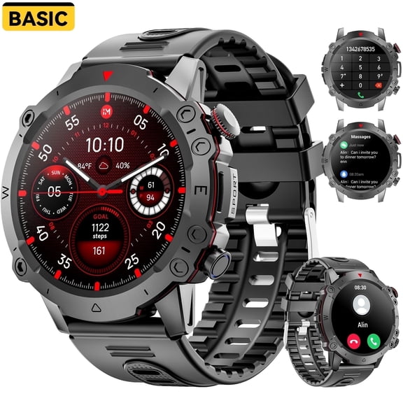 3CLOUDGE Militay Smart Watch, 1.46" HD Smart Watch for Men Zinc Alloy Case, with IP68 Waterproof/100 Sports Modes/Bluetooth Calls, Fitness Tracker for fits for Android iPhone Devices (Black)