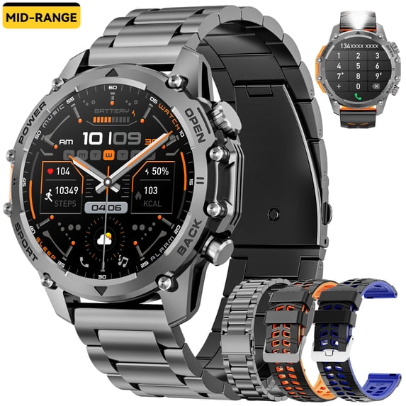 Mid-Range Smart Watch 1.52" HD Smartwatch fits for Android and iPhone Devices, with 3 Interchangeable Bands/High-Efficiency Battery/120+ Sports Modes, IP68 Waterproof Fitness Tracker Watch (Black)