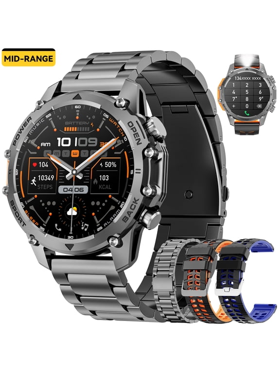 Mid-Range Smart Watch 1.52" HD Smartwatch fits for Android and iPhone Devices, with 3 Interchangeable Bands/High-Efficiency Battery/120+ Sports Modes, IP68 Waterproof Fitness Tracker Watch (Black)