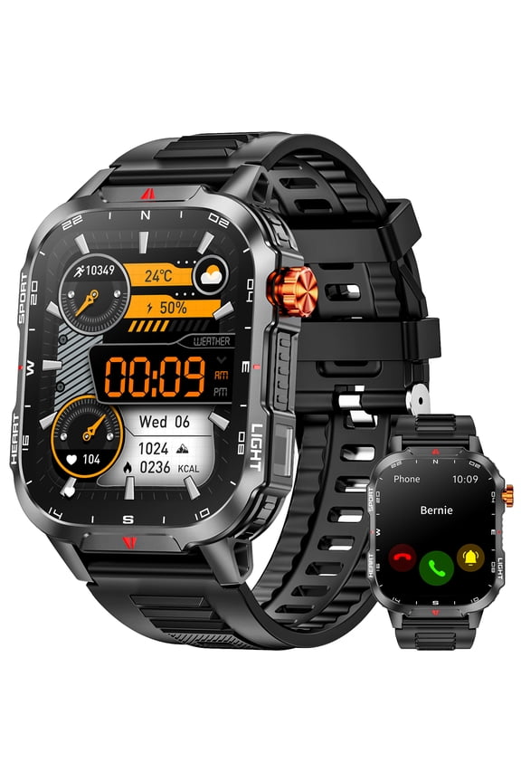 Smart Watch for Men, 2.01-inch 1100mA Fitness Tracker Smartwatch, fits for Android and Iphone Devices IP68, with Answer/Make Calls/100+ Sport Modes (Black)