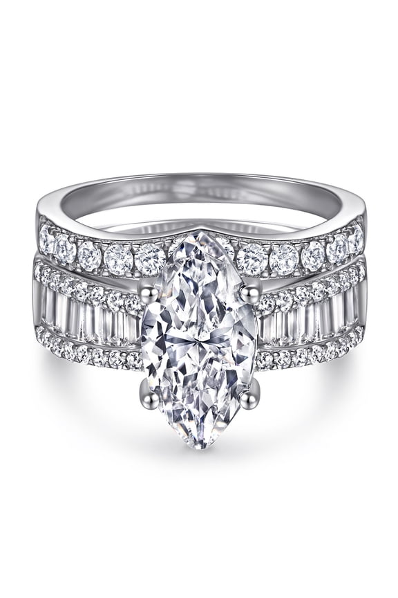 3CT 925 Sterling Silver Bridal Ring Sets, Marquise Cut CZ Engagement Vintage Promise Rings Curved Wedding Bands for Women