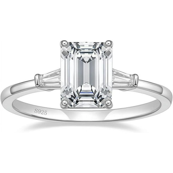 3CT 925 Sterling Silver Engagement Rings 3-Stone Emerald Cut Cubic Zirconia CZ Wedding Promise Rings for Her Wedding Bands for Women Size 3-11