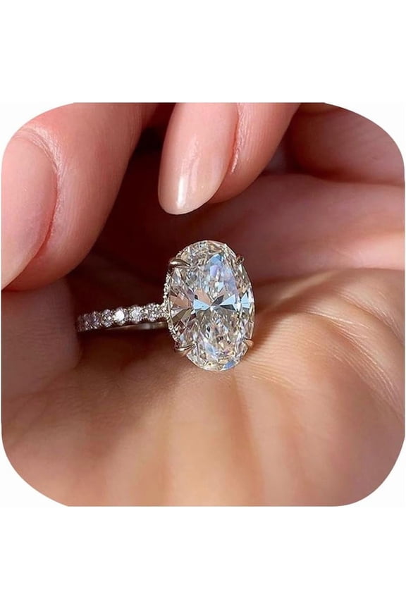 3CT 925 Sterling Silver Engagement Rings Oval Cut Solitaire Cubic Zirconia CZ Wedding Promise Rings for Her Classic Simulated Diamond Bands for Women Size 6-10(7#), KE-TY22-BJ07