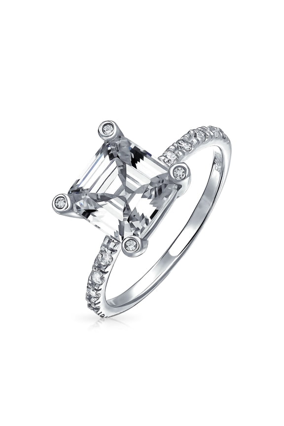 Womens 3CT AAA CZ Solitaire Asscher Cut Engagement Ring .925 Sterling Silver